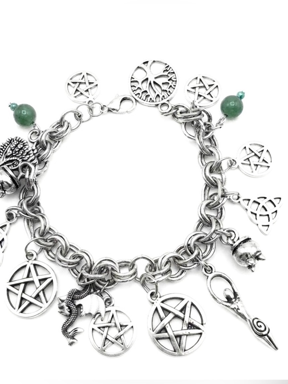 Stainless  steel Pagan Charm Bracelet with Green Aventurine